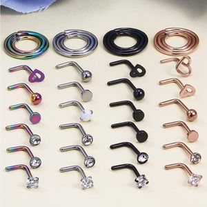 18G 20G 22G Nose Rings Studs, Steel Hypoallergenic L Shape Screw Nose Rings